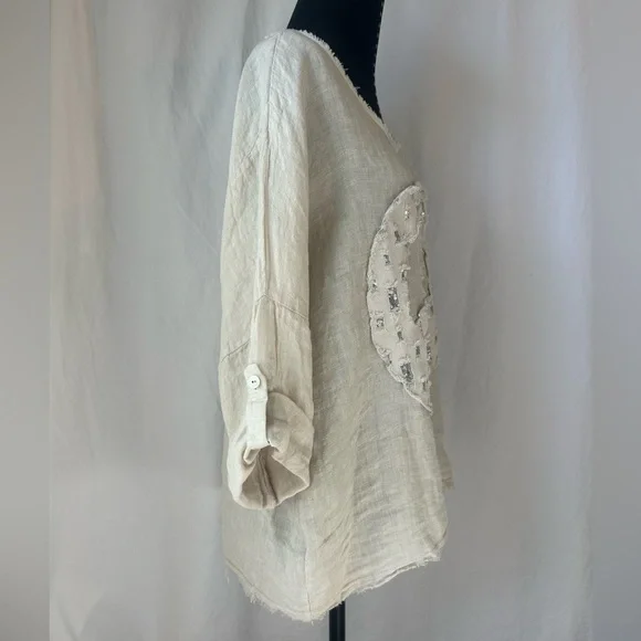 Marisima Linen Boho Chic Peace Sign Womens Top Made in Italy OS NWOT - Picture 8 of 10